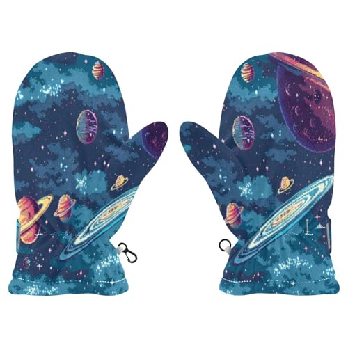 Kid's Winter Gloves Children Warm Gloves Red Planet Starry Sky for Boys Girl Age 2-4 Years