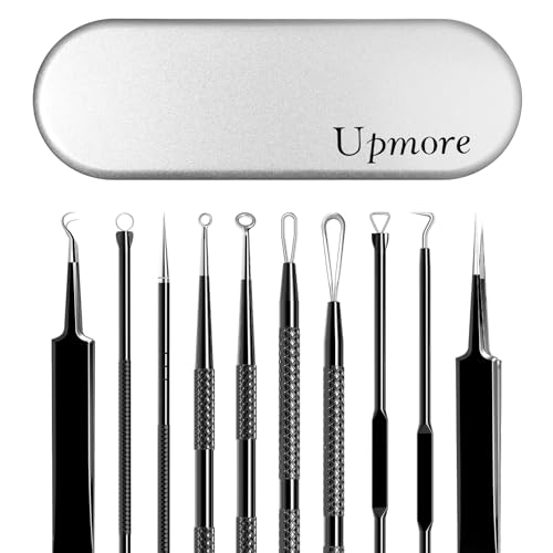 Upmore Mitesserentferner Set aus Edelstahl, 6-teiliges Profi-Werkzeug mit Aufbewahrungsbox - Dermatologisch Getestet, Gegen Pickel, Mitesser & Unreinheiten in Nase & Gesicht