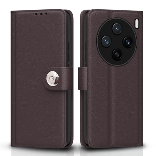 Image of Pikkme Flip Cover Leather Finish | Inside TPU with Card Pockets | Wallet Stand and Shock Proof | Complete Protection Button Flip Case for Vivo X200 5G(Coffee)