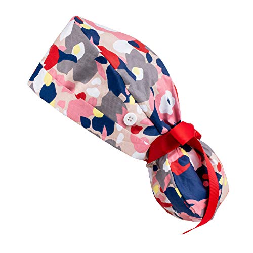 First Lifesaver Working Cap with Button and Sweatband Adjustable Hats for Women, Long Hair (Pink Flower)