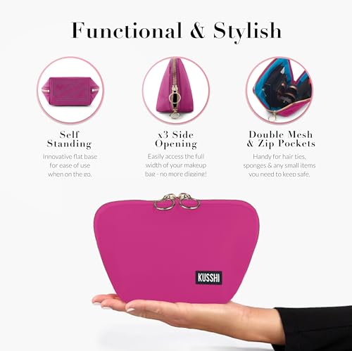 KUSSHI Washable Travel Makeup & Cosmetic Bag - Brush Organizer Sold Separately (Everyday, Pink/Teal)3