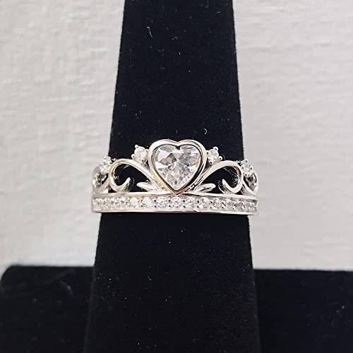 Princess Queen Crown Ring 925 Sterling Silver Shiny Eternity Heart-Shaped Cubic Zirconia Crystal Diamond Promise Ring Zircon Jewelry for Women (Size 8)4