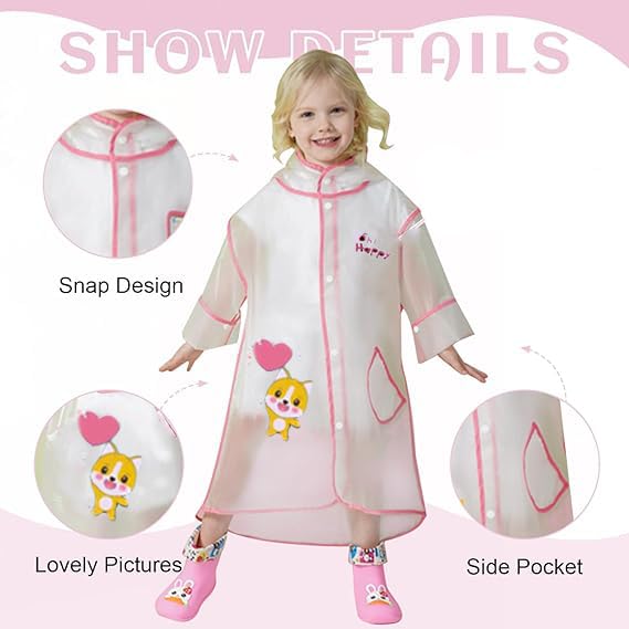 Image of Bold N Elegant Polyester Blend Transparent Dinosaur Print Kid's Waterproof Raincoat Rain Jacket With Hood And Visor For Young Lil Toddler Tween School Boy's And Girls