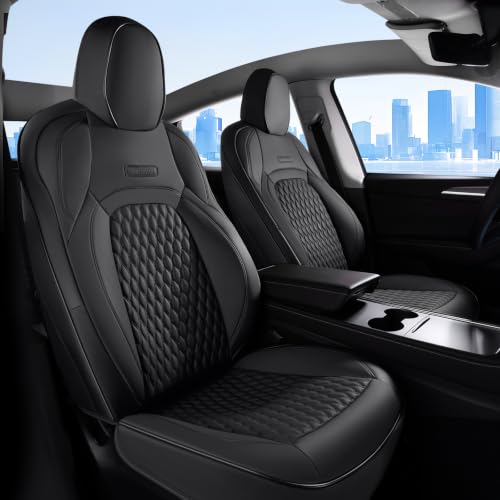 Image of Coverado Car Seat Covers for 2020-2026 Tesla Model Y, Waterproof Car Seat Covers Full Set 5 Seats, Leatherette Car Seat Covers Front Seats and Rear Back Custom for Tesla Model Y, Black