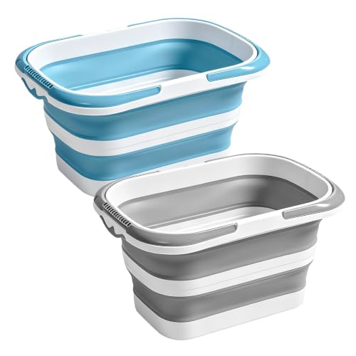 2 Pack Collapsible Bucket with Handle 16L (4.2Gal), Foldable Rectangular Plastic Water Bucket, Portable Space Saving Tub for Foot Soaking Mop