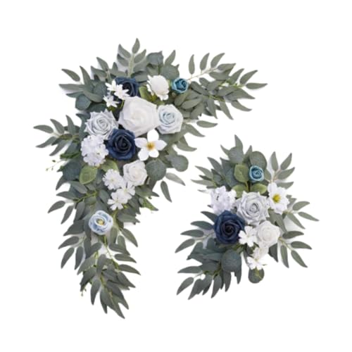 Baoblaze Arco de Flores para Boda, Guirnalda de Flores Artificiales, Guirnalda de Flores, decoración de Fondo con Hojas, Fondo Floral para Pared de, Blanco Azul