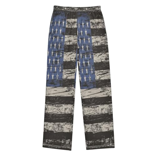 Distressed American Flag Blue White Lounge Pajama Pants Soft PJ Bottoms for Sleepwear Ages 6-14 Years