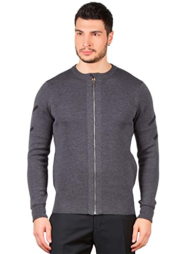 BRUNELLA GORI Pull Cardigan - Homme, Automne/Hiver - 100% Laine Mérinos Extrafine - 100% Fabriqué en Italie - Gris - XL Cover