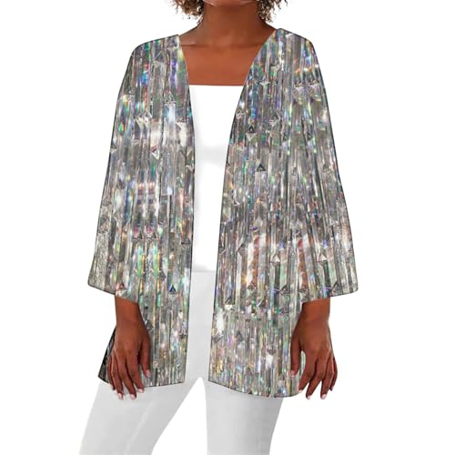 Womens Sequin Print Kimono Cardigan 3/4 Sleeve Loose Beach Wear Cover Up Summer Blouse Top Trendy Cruise Outfits