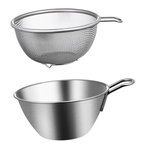 GRIRIW 1 Juego panelas cozinha mixing bowl escurridor comida cuenco para lavar arroz Multifuncional tamizar colador de arroz colador coladores de cocina coladores Acero inoxidable Silver