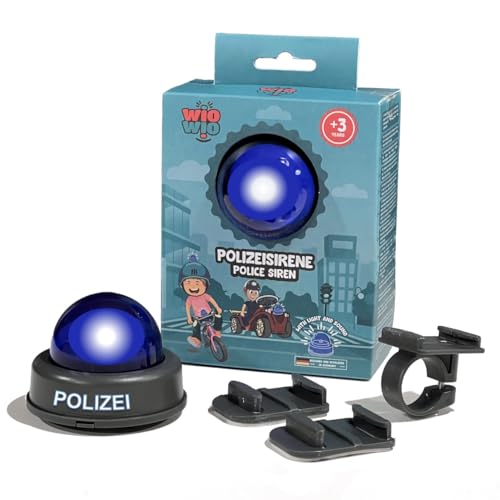 wiowio Polizei Fahrradsirene für Kinder, Blaulicht mit Halterung für...