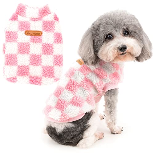 Zunea Fuzzy Dog Jumper for Small Dogs Warm Fleece Winter Jacket Coat Plaid Puppy Clothes Fluffy Pullover Sweater Coat Soft Pet Apparel for Dogs Girl Boy Chihuahua Yorkie Cat Pink L