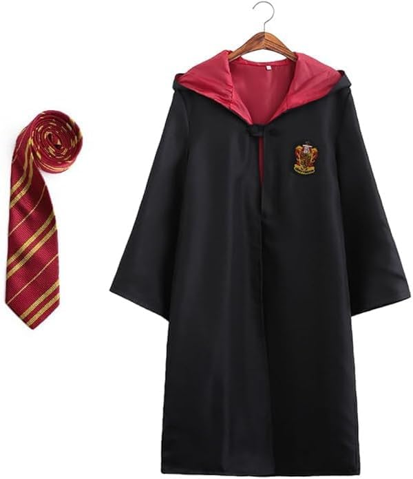 Femkey Disfraz de Mago Cosplay, Túnica de Mago con Corbata, Cosplay de Harry para Niños Adultos, Disfraz Traje de Halloween Navidad Carnaval Cosplay Mundo Mágico, Tamaño: niños 155
