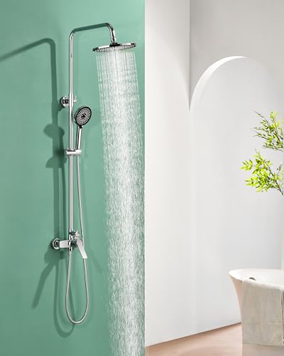 Baollansa Ducha de lluvia con grifo cromado, juego completo con ducha de lluvia de 23 cm, 3 tipos de chorro, juego completo, juego de ducha, grifo monomando de latón