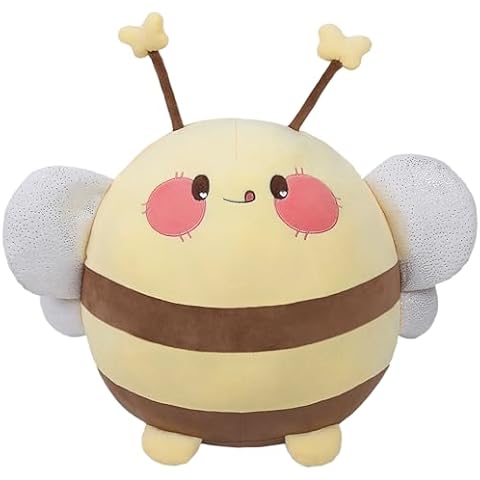 ARELUX Soft Bee Plush Cuddle Pillow Cute Bee Stuffed Animal Plush with Feeler Wing Toy Plushies Room Decor Easter Decorations Gifts for Women Kids Birthday 16inch Cover