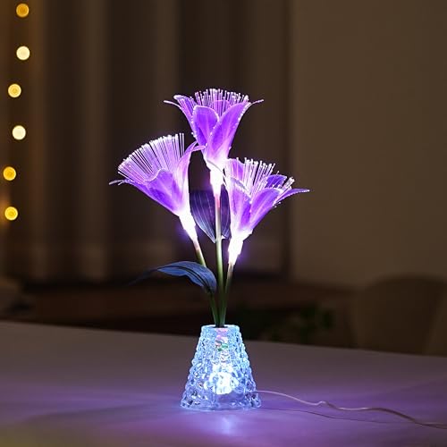 Image of Purple Fiber Optic Lily Flower Lamp, Color Changing Night Light for Bedroom Wedding Bar Coffee Shop Decor, Gifts for Women Mom Grandma Girlfriend Friend Birthday Christmas Valentines Mothers Day