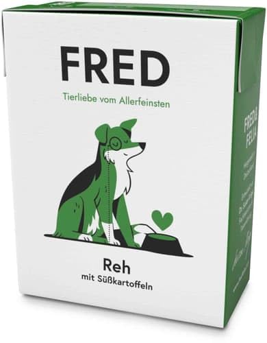 FRED Nassfutter Hund REH mit Süßkartoffeln – Monoprotein – 39% REH in Lebensmittelqualität – Getreidefrei – hypoallergen – für Sensible Hunde – 390g Tetra Pak