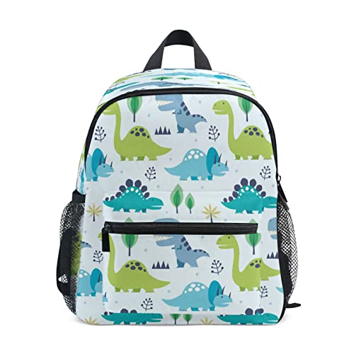Mochila infantil con diseño de dinosaurio y árbol tropical, para niñas y niños, pequeña bolsa de hombro escolar con etiquetas de nombre, bolsa de viaje para estudiantes, bolsa de pañales para jardín