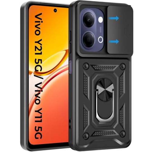 Image of AIBEX Back Cover Compatible for Vivo T5 Lite 5G / Y21 5G / Y11 5G / Iqoo Z11 Lite 5G | D10 Tough Armor Case | Sliding Camera Shield | 360 Protection |Kickstand Ring Holder|Military-Grade Bumper Case