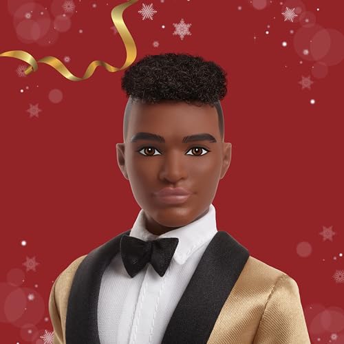 Barbie Signature 2025 Holiday Dark Brown Hair Ken Collectible Fashion Doll Wearing Full Suit with Golden Jacket in Displayable Packaging & Doll Stand - image 2