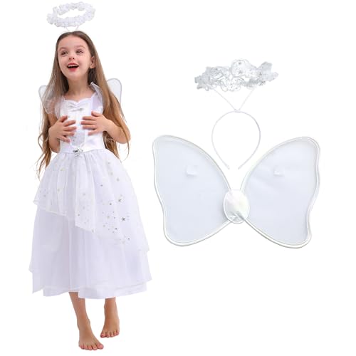 Sincere Party Nativity Angel Virgin Fancy Dress Costume Christmas Angel Snowflake Fancy Dress with Wings and Halo For Girls 7-8 years