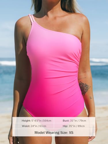 CUPSHE Women's One Piece Swimsuit Asymmetric Neck One Shoulder Ruched Bathing Suit Adjustable Strap Swimwear4