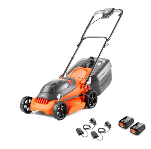 Flymo 36V EasiStore 340R Cordless Lawnmower Kit – x2 18V Power For All Battery and Charger included, 34cm Cutting Width, Striped Lawn Finish, Close Edge Cutting, 35L Grass Box, Lightweight