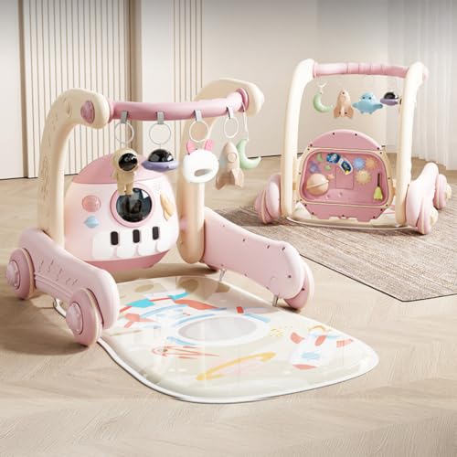 Image of Baybee 4-in-1 Activity Baby Walker for Kids with Convertible Play Gym, Musical Piano & Push Walker | Interactive Hanging Toys, Lights, Anti-Slip Wheels for Babies 0 to 3 Years (Pink)