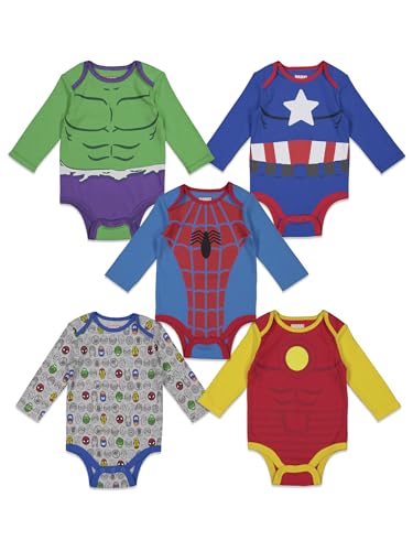 Image of Marvel Avengers Captain America The Hulk iron Man Spider Man Baby 5 Pack Bodysuits Newborn to Infant
