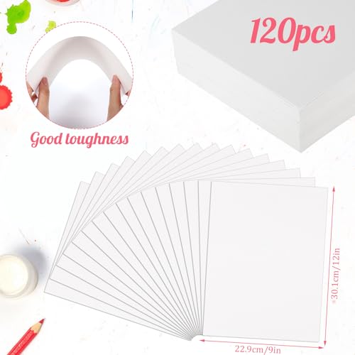 Image of 120 Sheets Watercolor Paper 9 x 12, 140 lb /300 GSM Cold Press Watercolor Paper Bulk White Water Color Paper for Kids Child Students Adults Artists Drawing