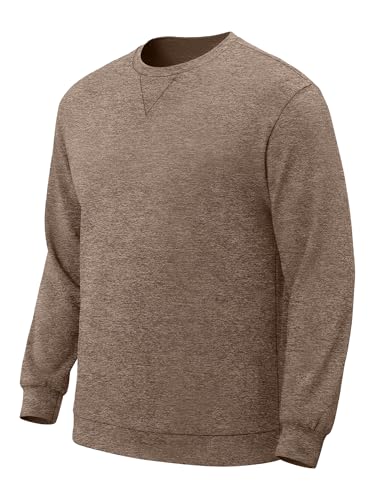 TUREFACE Long-Sleeve Sweatshirt for Men Classic Crewneck Loose Fit Pullover Solid Tops for Casual Business Paired with Shirt for Winter Medium Brown M Size