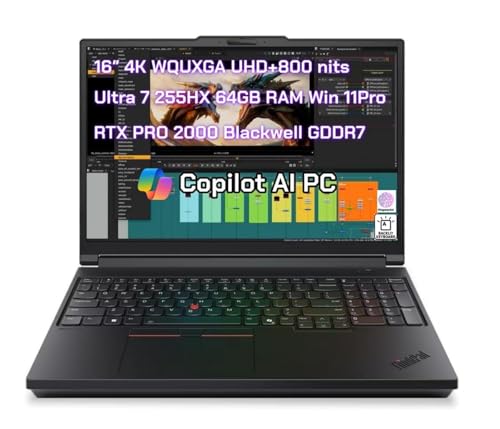 Image of New ThinkPad P16 Gen 3 Mobile Workstation Laptop 16″ 4K UHD+ (3840x2400) Display 20-Cores Ultra 7 255HX 64GB RAM 2TB SSD RTX PRO 2000 Blackwell GDDR7 Webcam Backlit Fingerprint Number Pad Win 11 Pro