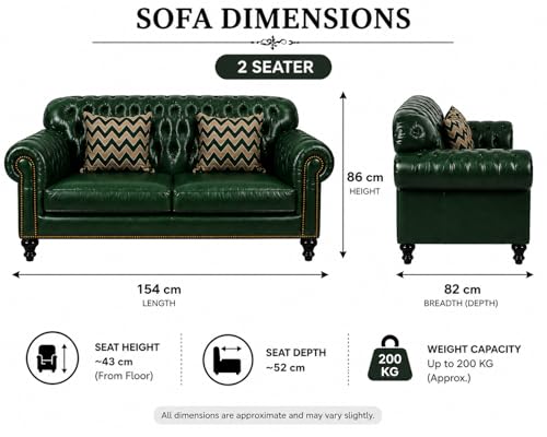 Image of Luxury Sofa Set Luxury Chesterfield Sofa in for Home Living Room & Office (Highback 2 Seater Green)