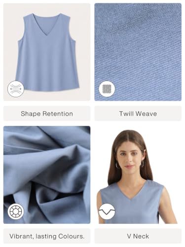 Image of SAADAA V-Neck Tops for Women| Viscose Fabric | Sleeveless Design | Relaxed Fit for Everyday Comfort | Office & Casual Wear