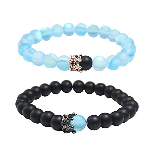 UEUC Distance Couple King & Queen Crown Pulseras Su Amistad 8 mm Pulsera Bangle, 20 centimeters, Piedra Metal Cover
