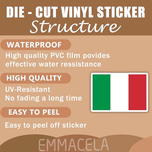Image of (3PCS) Italy Flag stickers, Countries Flag Stickers - Waterproof Vinyl Decals For Laptops, Tumblers, Water Bottles, Books, Scrapbooks, Size 3 x 2.1 Inch