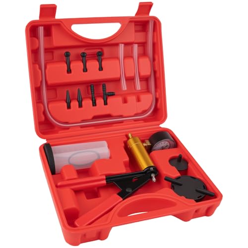 Gickbusus Brake Bleeder Vacuum Pump Kit – Hand Vacuum Pump with Gauge Adapters, Automotive Brake Fluid Bleeder Kit for Car, Motorcycle, and Truck in Compact Red Case