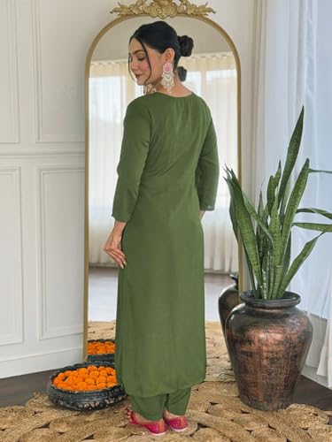 Image of Naixa Women's Rayon Embroidered Straight Kurta with Pant and Dupatta Sets (Available in Plus Size) (NX-696)