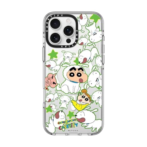 CASETiFY �C���p�N�g �N���A iPhone 16 Pro Max �P�[�X [���ϖh�~/�N���A ����/MagSafe�Ή�/Crayon Shin-chan Co-Lab] - Crayon Shinchan Sticker Case - Shiro