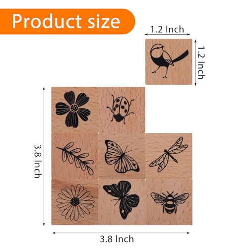 Ouligay 9PCS Vintage Wood Rubber Stamps Wooden Stamps for Crafting Butterfly Bird Ladybird and Plant Stamp Set for DIY Scrapbooking, Craft Cards, Gift Wrapping & Journal Art
