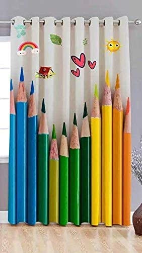 OuTVEEN Polyester 3D Digital Kids Colorful Pencil Printed Pack of 1 Pecs Curtain for 4 x 5 Feet Window Curtain