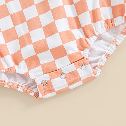 Thilsidee Newborn Boy Girl Checkerboard Plaid Bodysuit One Piece Romper Outfit Long Sleeve Jumpsuit Fall Winter Clothes 0-24M(D-Orange Pink,12-18 Months) #TOP5