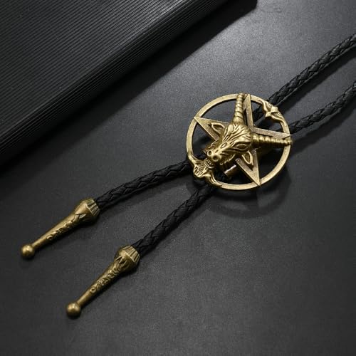 Image of Joxevyia Bolo Tie for Men Vintage Cow Skull Leather Rope Western Cowboy Necktie Vintage Bola Tie Gift for Him