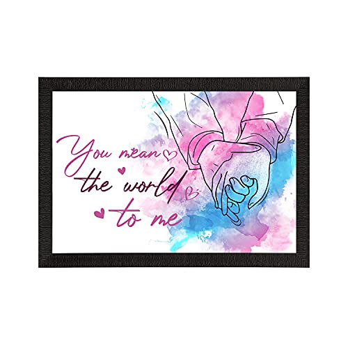 Image of eCraftIndia inchYou Mean The World To Me Love Quote Painting Digital Printed Wall Art For Bedroom, And Home Decor - Romantic Gift Idea For Couples And Anniversary Celebrations