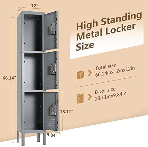 Invie Metal Locker For Employees,Metal Storage Locker With 3 Doors For Kids Students,Grey Steel Locker Cabinet For Home Gym Office School Garage #TOP5