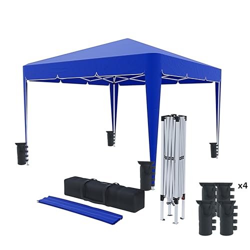 Cenador plegable de 3 x 3 m, impermeable, con 4 bolsas para pesas y bolsa de transporte. Cierre de acordeón para ferias, camping, exteriores, piscina. Estructura de acero. Cobertura de 160 g/m² (azul)