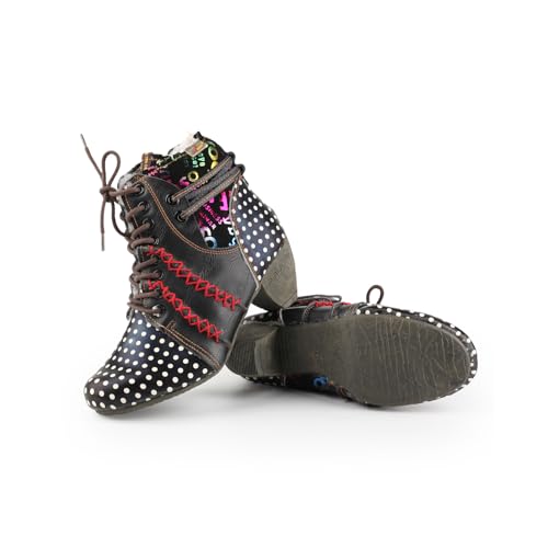 TMA EYES Women's Leather Ankle Boots with Low heel Polka dot pattern and Faux Fur Lining4