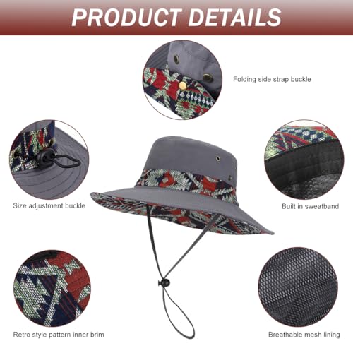 Image of GUSTAVE Sun Hats for Men Wide Brim Summer Sun Protection Cap for Men UV Protection Round Sun Cap for Hiking, Fishing, Gardning, Travel