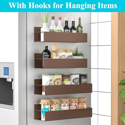 Image of HuggieGems Metal Magnetic Spice Rack for Refrigerator Bronze, 4 Pack