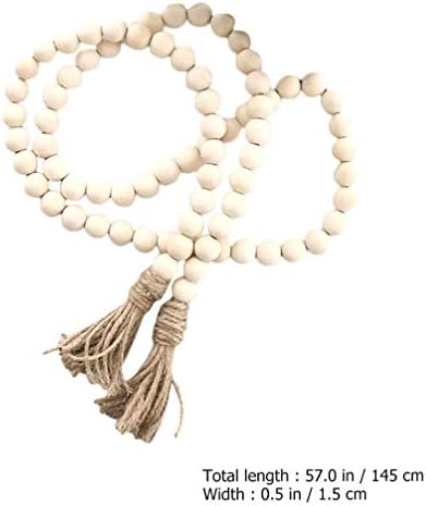 Vosarea Wood Bead Garland with Tassels Farmhouse Beads Rustic Country Decor